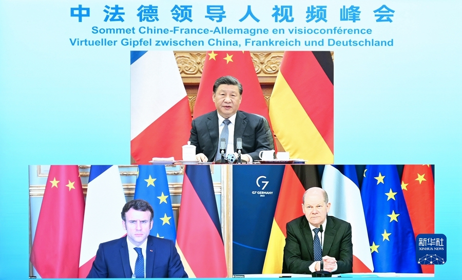 習近平国家主席が仏独首脳とテレビ会談、ウクライナ情勢を中心に意見交換