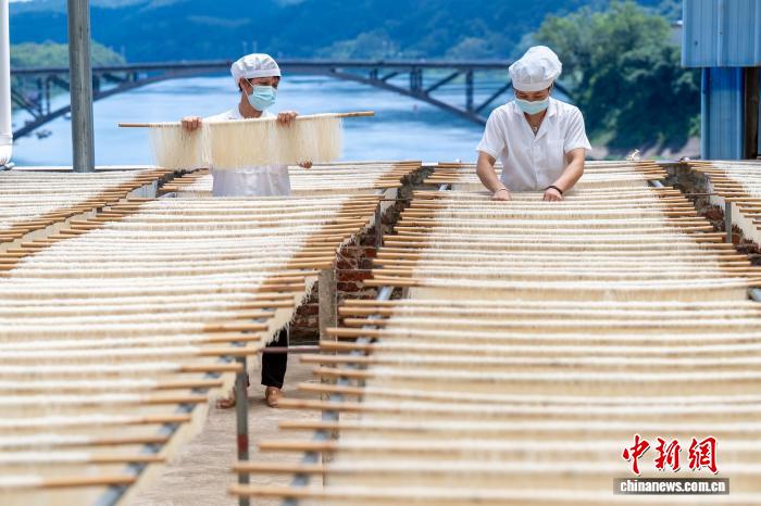 注文対応に追われる特産のライスヌードル工場　広西・蒼梧