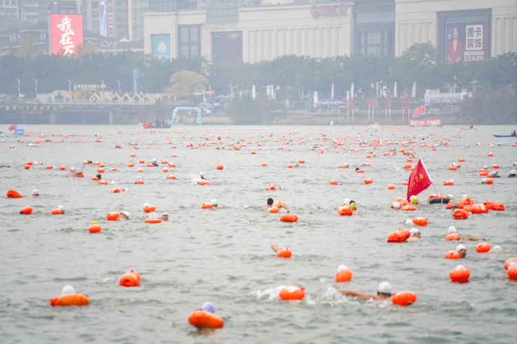 重慶万州区で長江を泳いで横断する招待選手権大会