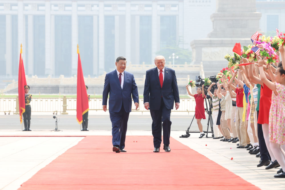 習近平国家主席がトランプ米大統領の歓迎式典を開催