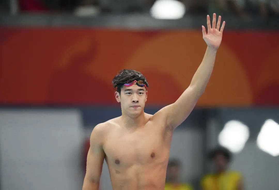 競泳男子100メートル自由形で大会2連覇を決めた潘展楽選手（撮影・陳沢国）。