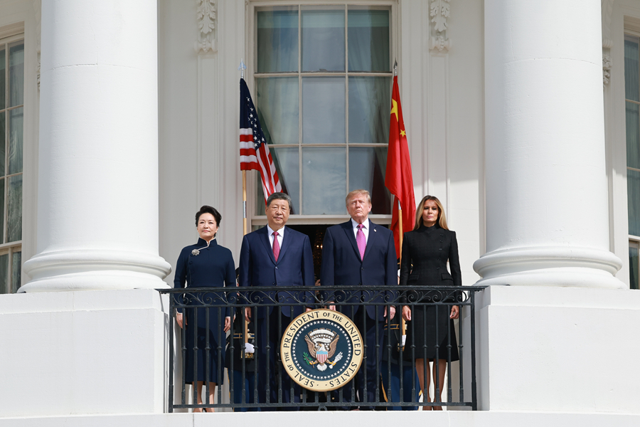 習近平国家主席、トランプ米大統領がホワイトハウスで開催した歓迎式典に出席